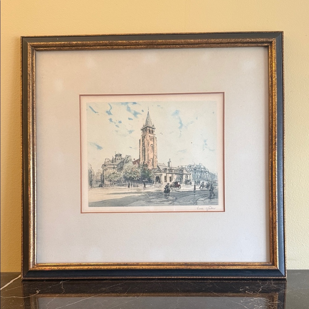 Framed Architectural Print with Gold Frame